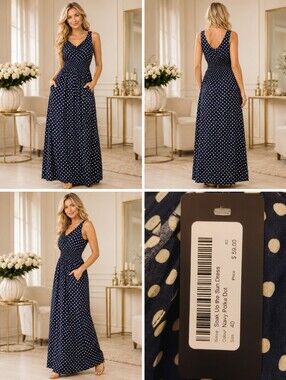 Navy Polka Dot Maxi Dress